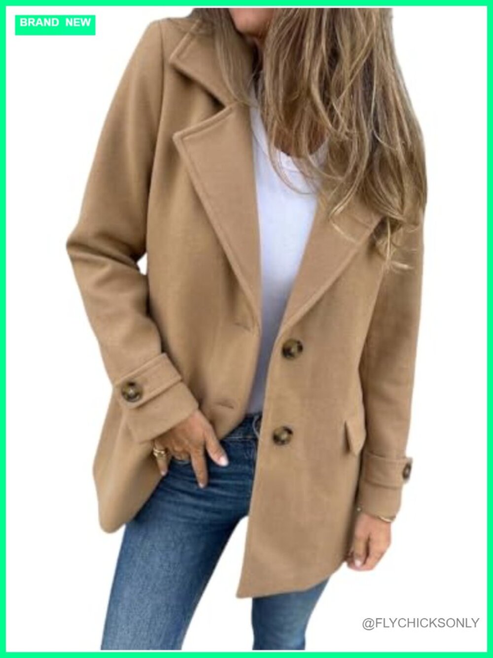 Wool Blend Pea Coat Notch Lapel Mid Length Winter Overcoat